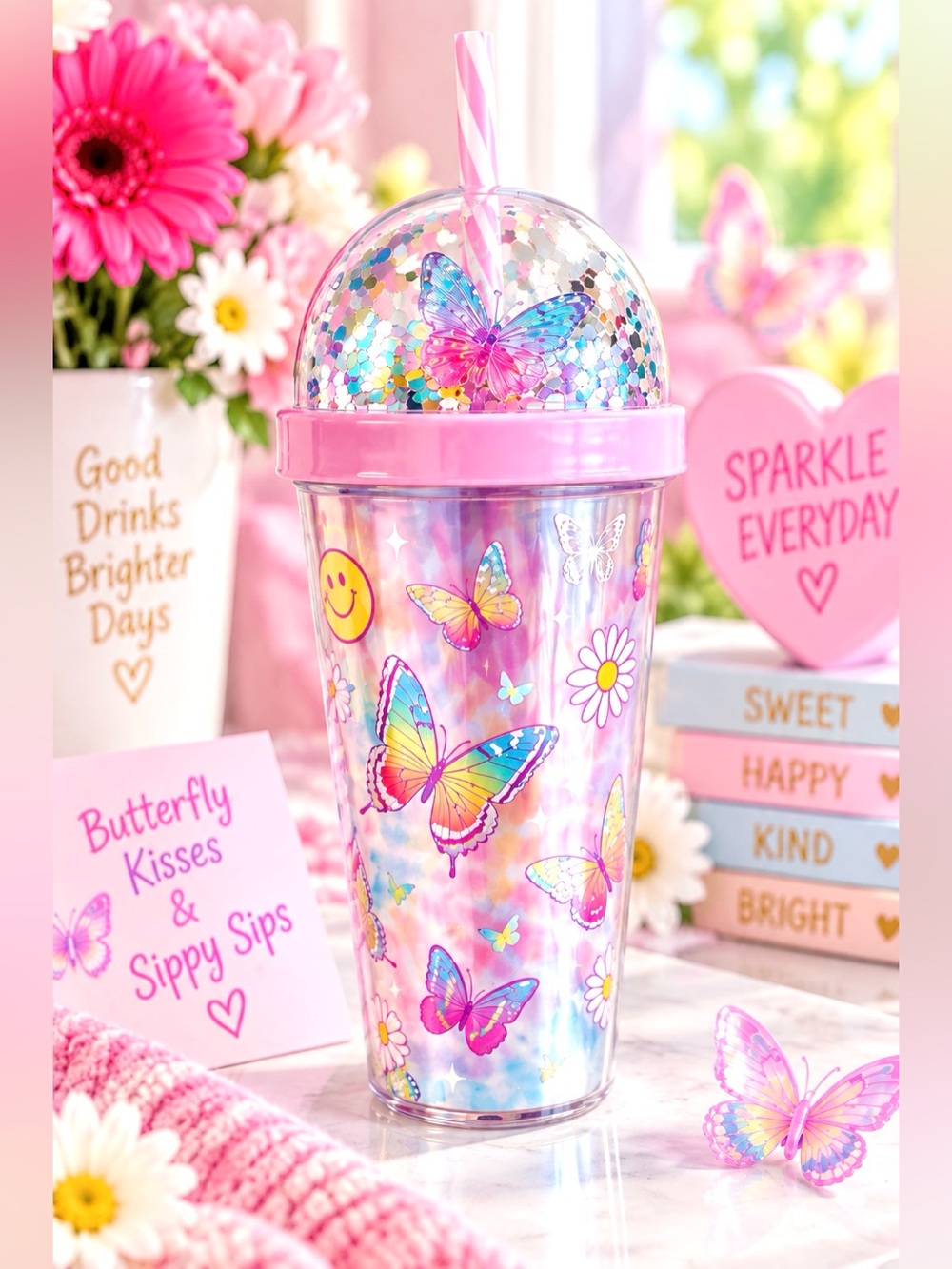 BUTTERFLY GLITTER TUMBLER